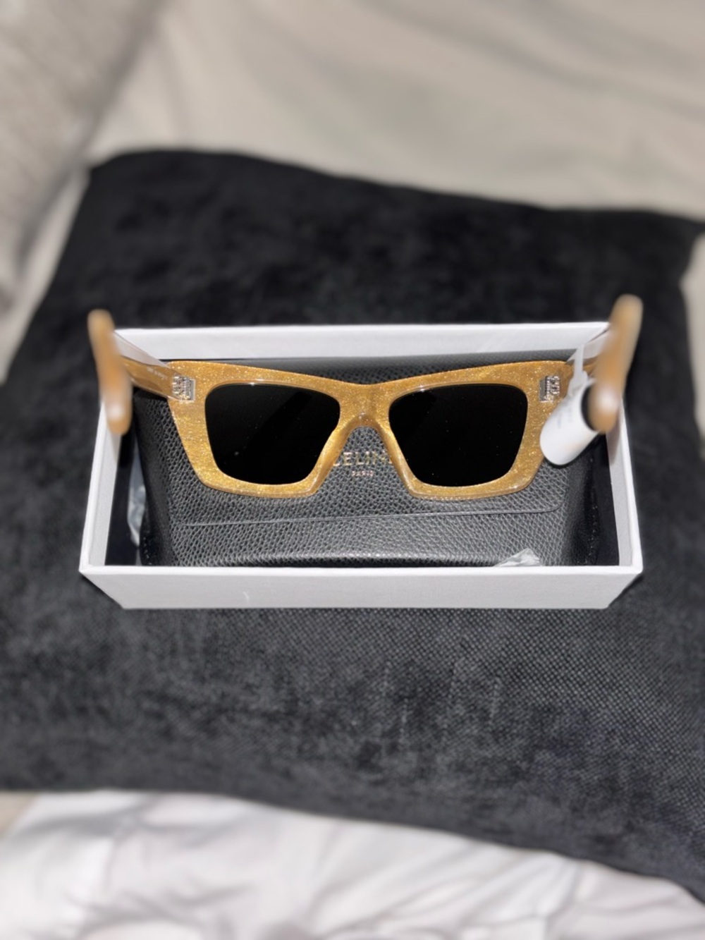 Celine Gold Glitter 3 Dots Cat-Eye Sunglasses with Black Lenses - Picture 7 of 8